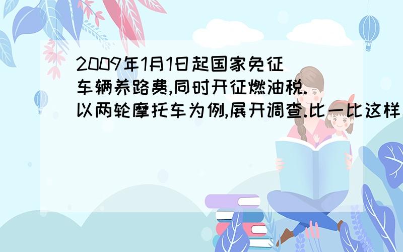 2009年1月1日起国家免征车辆养路费,同时开征燃油税.以两轮摩托车为例,展开调查.比一比这样车主是否是否省钱?请说明理由.没有啊几乎全班同学不会