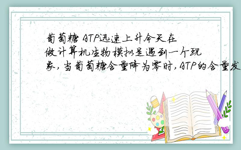 葡萄糖 ATP迅速上升今天在做计算机生物模拟是遇到一个现象,当葡萄糖含量降为零时,ATP的含量发生了迅速的上升,希望知道生物机理的朋友解答一下,葡萄糖产生ATP我知道，但是在模拟过程中