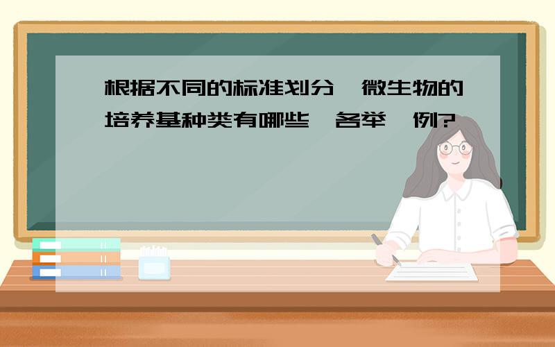 根据不同的标准划分,微生物的培养基种类有哪些,各举一例?