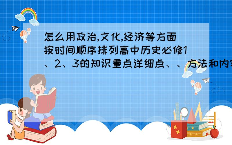 怎么用政治,文化,经济等方面按时间顺序排列高中历史必修1、2、3的知识重点详细点、、方法和内容    都要