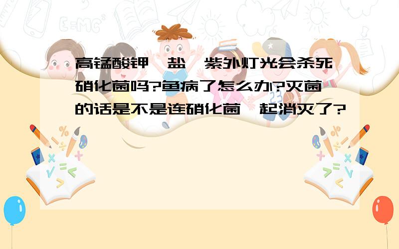 高锰酸钾、盐、紫外灯光会杀死硝化菌吗?鱼病了怎么办?灭菌的话是不是连硝化菌一起消灭了?