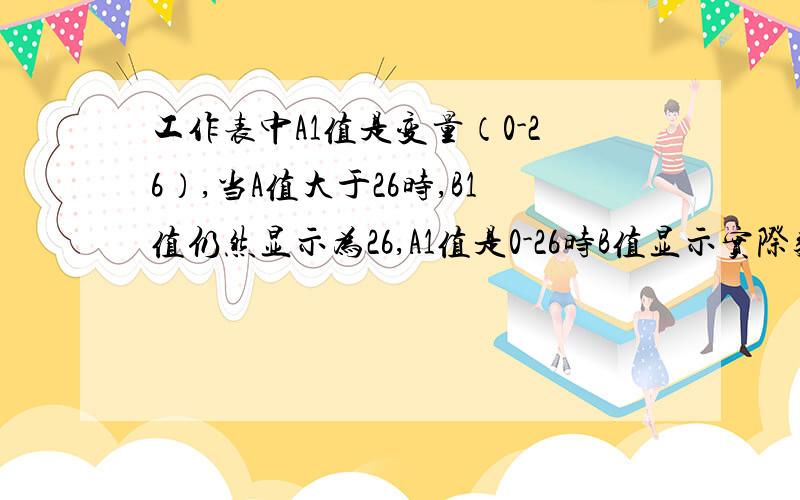 工作表中A1值是变量（0-26）,当A值大于26时,B1值仍然显示为26,A1值是0-26时B值显示实际数字.