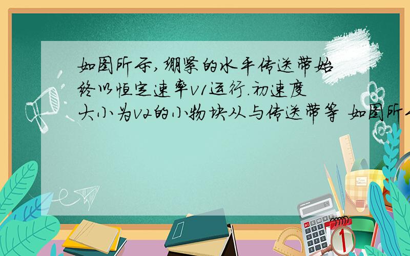 如图所示,绷紧的水平传送带始终以恒定速率v1运行．初速度大小为v2的小物块从与传送带等 如图所示,绷紧的水平传送带始终以恒定速率v1运行．初速度大小为v2的小物块从与传送带等高的光