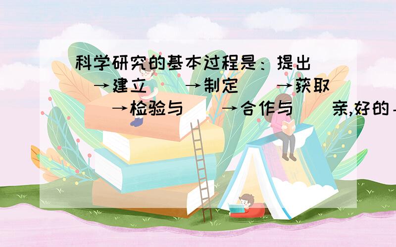 科学研究的基本过程是：提出＿＿→建立＿＿→制定＿＿→获取＿＿→检验与＿＿→合作与＿＿亲,好的＋