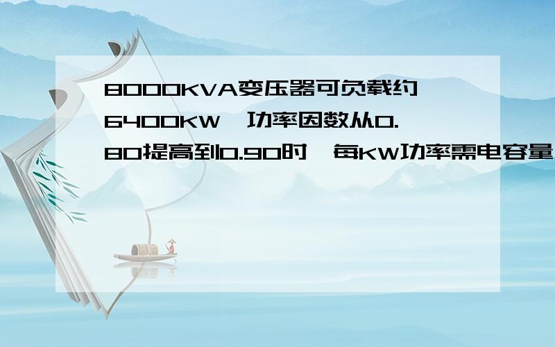 8000KVA变压器可负载约6400KW,功率因数从0.80提高到0.90时,每KW功率需电容量为0.266千乏,需总电容量：怎么算