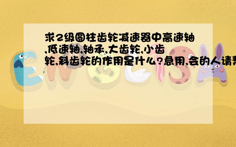 求2级圆柱齿轮减速器中高速轴,低速轴,轴承,大齿轮,小齿轮,斜齿轮的作用是什么?急用,会的人请帮帮忙还有阶梯轴的作用.