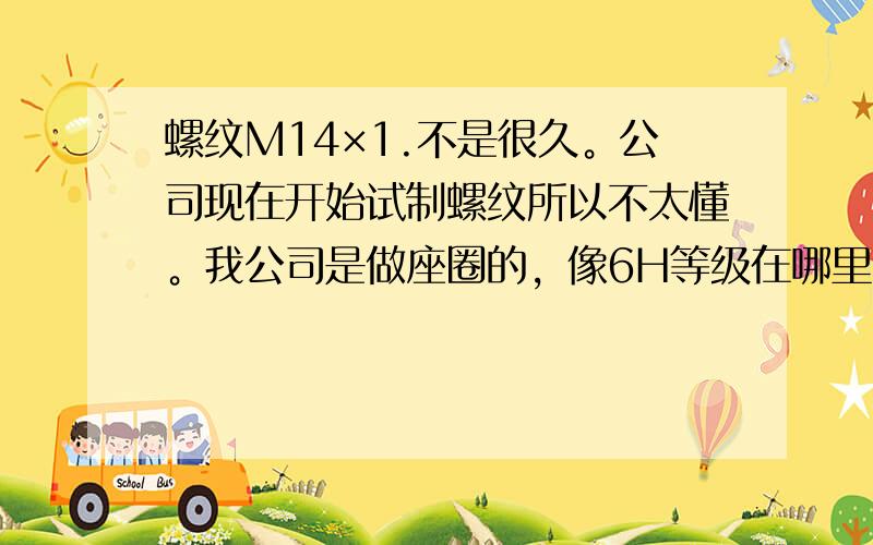 螺纹M14×1.不是很久。公司现在开始试制螺纹所以不太懂。我公司是做座圈的，像6H等级在哪里可以查到。像一般外径也有很多等级，我公司是做座圈的，请问一下像这种等级（我在图纸上看