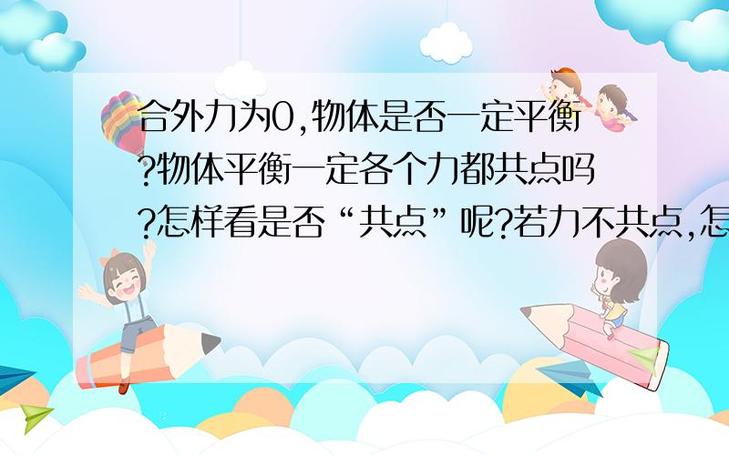 合外力为0,物体是否一定平衡?物体平衡一定各个力都共点吗?怎样看是否“共点”呢?若力不共点,怎样算合力?下图算共点力平衡吗?（已知：木块与墙面有摩擦）