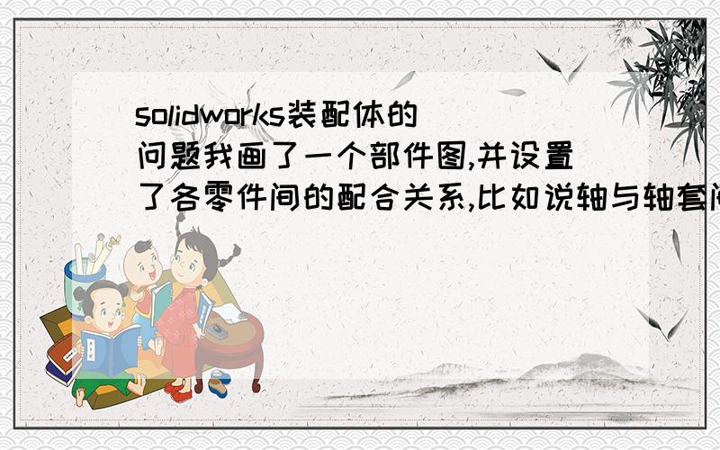 solidworks装配体的问题我画了一个部件图,并设置了各零件间的配合关系,比如说轴与轴套间是可以相对滑动的,当我在画总装图的时候,要将这个画好的部件图插入到总装图中,但问题来了,插入后