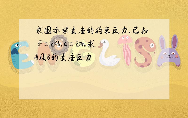 求图示梁支座的约束反力.已知 ：F=2KN,a=2m,求A及B的支座反力