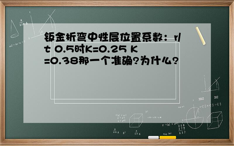 钣金折弯中性层位置系数：r/t 0.5时K=0.25 K=0.38那一个准确?为什么?