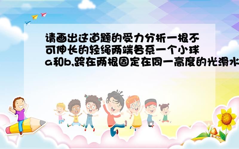 请画出这道题的受力分析一根不可伸长的轻绳两端各系一个小球a和b,跨在两根固定在同一高度的光滑水平细杆上,质量为3m的a球置于地面上,质量为m的b球从水平位置静止释放.当a球对地面压力