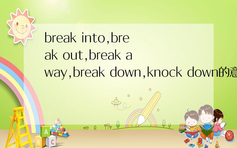 break into,break out,break away,break down,knock down的意思及区别