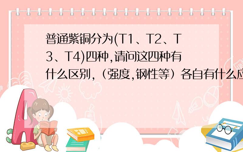 普通紫铜分为(T1、T2、T3、T4)四种,请问这四种有什么区别,（强度,钢性等）各自有什么应用.