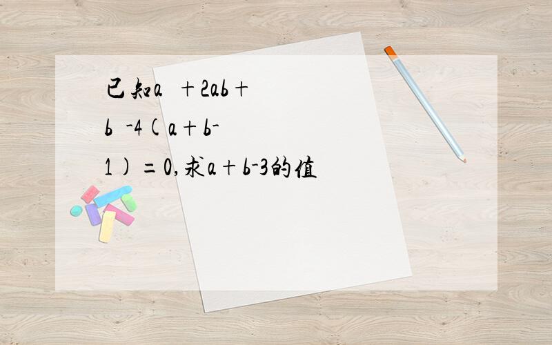 已知a²+2ab+b²-4(a+b-1)=0,求a+b-3的值