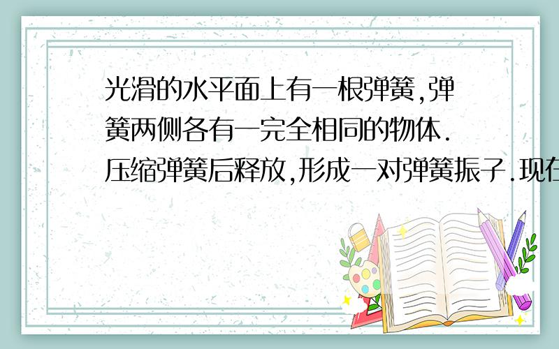 光滑的水平面上有一根弹簧,弹簧两侧各有一完全相同的物体.压缩弹簧后释放,形成一对弹簧振子.现在沿垂直于弹簧方向的运动,通过一单缝发生碰撞,打在屏幕上.多次实验求屏幕撞击点分布频