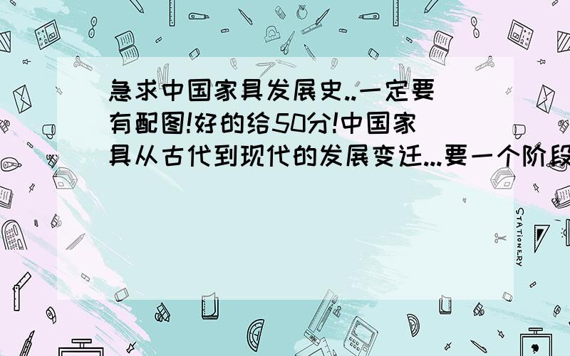 急求中国家具发展史..一定要有配图!好的给50分!中国家具从古代到现代的发展变迁...要一个阶段一个阶段的总结...一定一定要有图!.