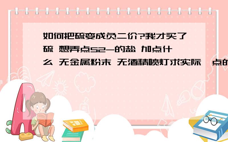 如何把硫变成负二价?我才买了硫 想弄点S2-的盐 加点什么 无金属粉末 无酒精喷灯求实际一点的方法