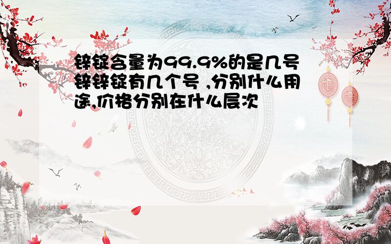 锌锭含量为99.9%的是几号锌锌锭有几个号 ,分别什么用途,价格分别在什么层次