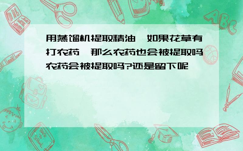 用蒸馏机提取精油,如果花草有打农药,那么农药也会被提取吗农药会被提取吗?还是留下呢