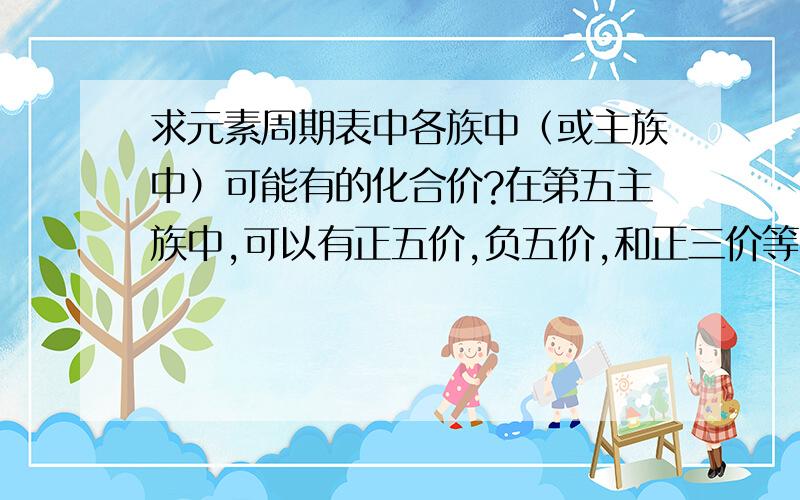 求元素周期表中各族中（或主族中）可能有的化合价?在第五主族中,可以有正五价,负五价,和正三价等.