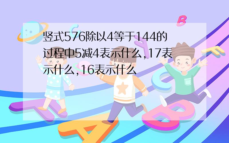 竖式576除以4等于144的过程中5减4表示什么,17表示什么,16表示什么