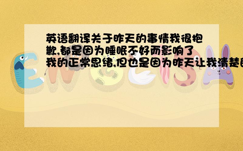 英语翻译关于昨天的事情我很抱歉,都是因为睡眠不好而影响了我的正常思绪,但也是因为昨天让我清楚的认识到我们之间的关系竟然连朋友也不是.以后再也不会打扰你了,祝好运...