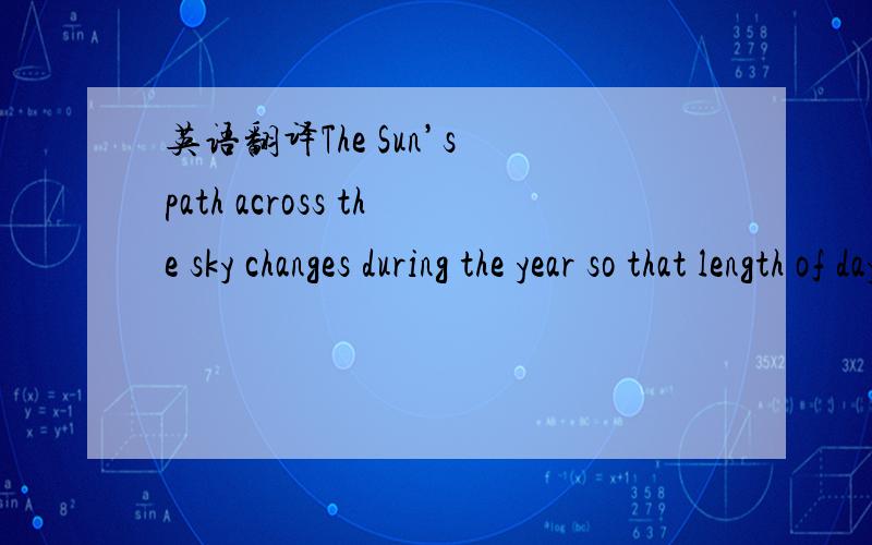 英语翻译The Sun’s path across the sky changes during the year so that length of day and the rate of incoming solar energy per unit of area changes at any given place,causing warmer and cooler seasons.This can be explained by a model in which Ea