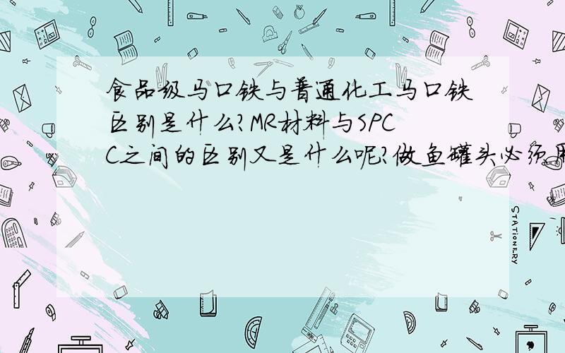 食品级马口铁与普通化工马口铁区别是什么?MR材料与SPCC之间的区别又是什么呢?做鱼罐头必须用优质的MR材料么