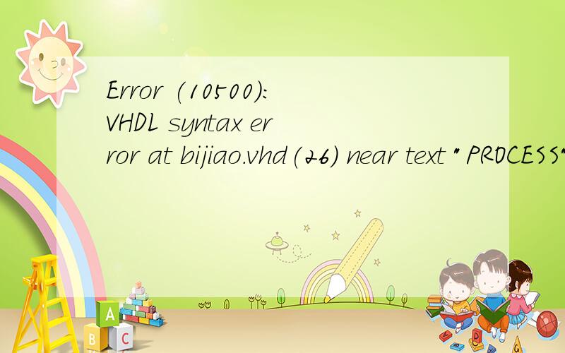 Error (10500):VHDL syntax error at bijiao.vhd(26) near text 
