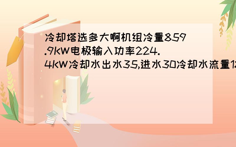 冷却塔选多大啊机组冷量859.9KW电极输入功率224.4KW冷却水出水35,进水30冷却水流量186.1 t/h冷却水压力降50.1kpa这些参数我要选多大的冷却塔啊,请详细说明.