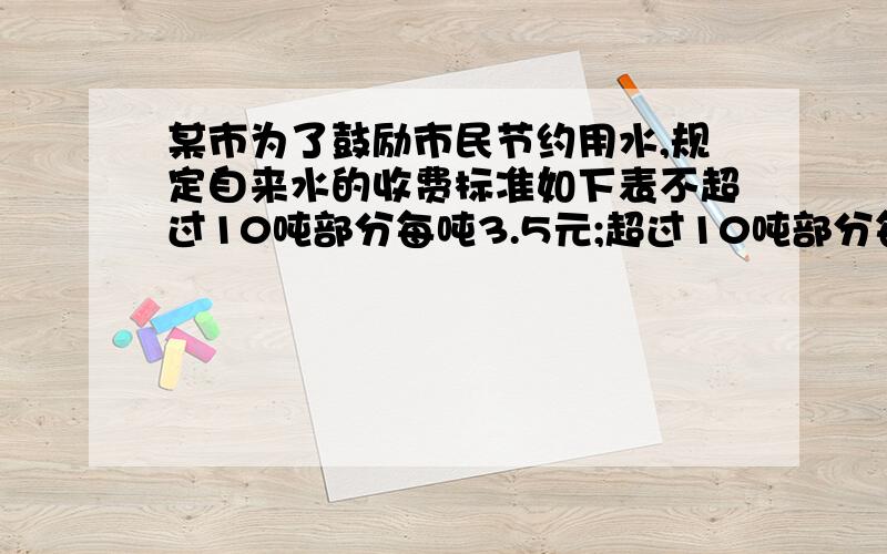 某市为了鼓励市民节约用水,规定自来水的收费标准如下表不超过10吨部分每吨3.5元;超过10吨部分每吨4.5元（1）现已知李老师家三月份用水16吨,则因缴水费多少元?（2）如果李老师家四月份的