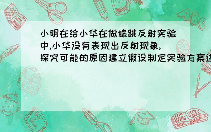 小明在给小华在做膝跳反射实验中,小华没有表现出反射现象,探究可能的原因建立假设制定实验方案进行实验作出结论