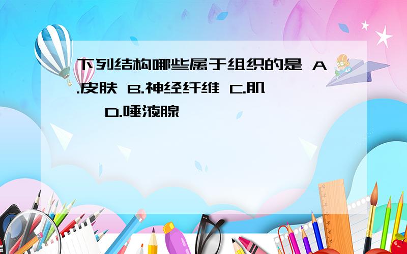 下列结构哪些属于组织的是 A.皮肤 B.神经纤维 C.肌腱 D.唾液腺