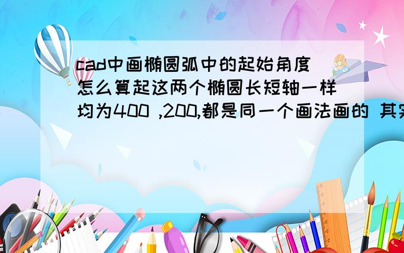 cad中画椭圆弧中的起始角度怎么算起这两个椭圆长短轴一样均为400 ,200,都是同一个画法画的 其实角度终止角度均为30度 270度但是为什么 椭圆弧起始位置不一样呢?