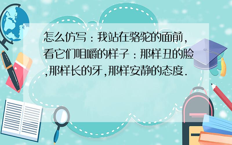 怎么仿写：我站在骆驼的面前,看它们咀嚼的样子：那样丑的脸,那样长的牙,那样安静的态度.