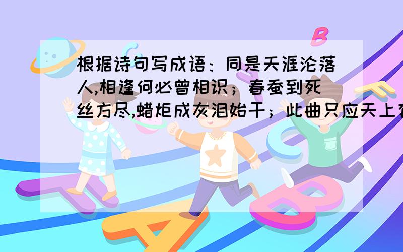 根据诗句写成语：同是天涯沦落人,相逢何必曾相识；春蚕到死丝方尽,蜡炬成灰泪始干；此曲只应天上有,人间能得几回闻；野火烧不尽,春风吹又生