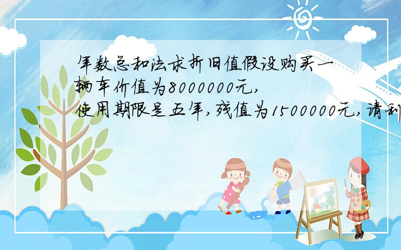 年数总和法求折旧值假设购买一辆车价值为8000000元,使用期限是五年,残值为1500000元,请利用年数总和法求每一年的折旧值.有没有详细点的计算方法,能解释清楚为什么要这样算.