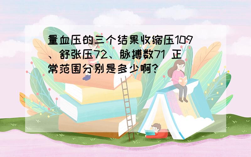 量血压的三个结果收缩压109、舒张压72、脉搏数71 正常范围分别是多少啊?