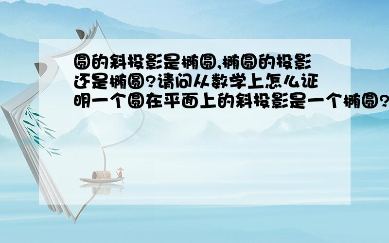 圆的斜投影是椭圆,椭圆的投影还是椭圆?请问从数学上怎么证明一个圆在平面上的斜投影是一个椭圆?并且一个椭圆在一个平面上的投影还是一个椭圆（也可能退化成一个直线等）,这些从直觉