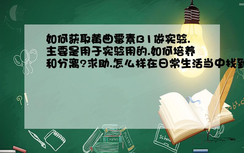 如何获取黄曲霉素B1做实验.主要是用于实验用的.如何培养和分离?求助.怎么样在日常生活当中找到黄曲霉素?并且培养和分离?