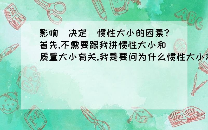 影响(决定)惯性大小的因素?首先,不需要跟我讲惯性大小和质量大小有关.我是要问为什么惯性大小和速度大小无关?再举几个实际例子.3Q!