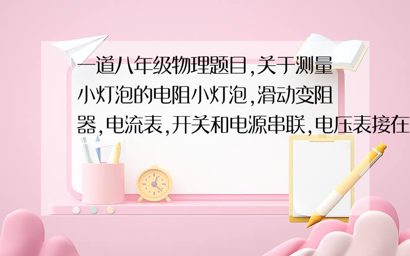 一道八年级物理题目,关于测量小灯泡的电阻小灯泡,滑动变阻器,电流表,开关和电源串联,电压表接在小灯泡的两端.整个电路没有问题.小灯泡的电阻为R0,当滑动变阻器的阻值为R时,电压表的示