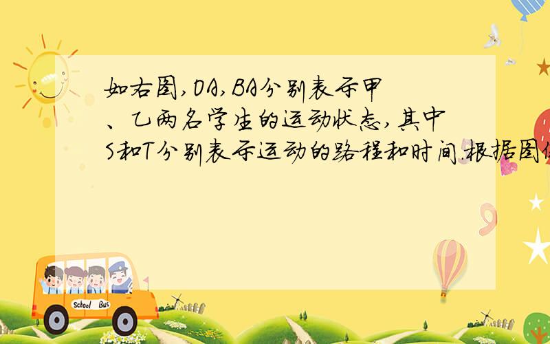 如右图,OA,BA分别表示甲、乙两名学生的运动状态,其中S和T分别表示运动的路程和时间.根据图像判断：快者的速度比慢者的速度每秒快（ ）米.答案是1,求详解图上左边上是64下面是8我借别人