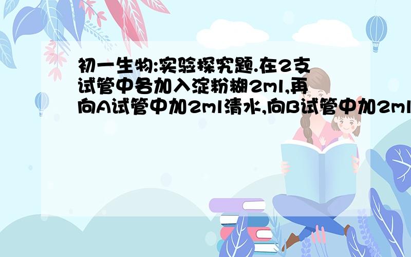 初一生物:实验探究题.在2支试管中各加入淀粉糊2ml,再向A试管中加2ml清水,向B试管中加2ml唾液,充分振荡后将两试管混合物资充分振荡后放入____度的温水中,过一段时间再向2支试管中滴入1滴碘