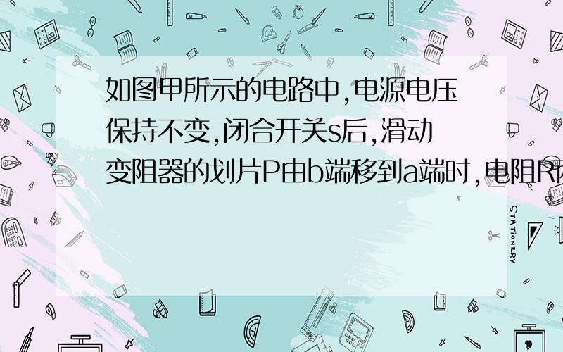 如图甲所示的电路中,电源电压保持不变,闭合开关s后,滑动变阻器的划片P由b端移到a端时,电阻R两端的电压与通过R的电流I的变化挂席如图乙所示.则A变阻器的最大阻值为12Ω B电路中消耗的最大