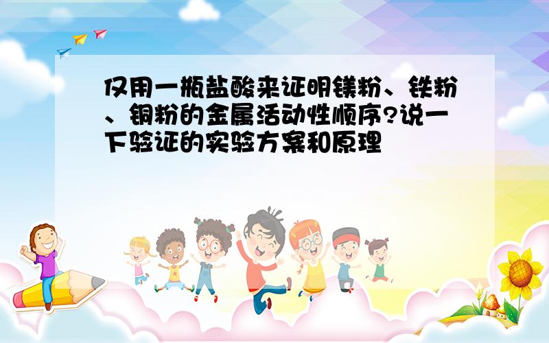 仅用一瓶盐酸来证明镁粉、铁粉、铜粉的金属活动性顺序?说一下验证的实验方案和原理