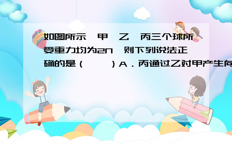 如图所示,甲、乙、丙三个球所受重力均为2N,则下列说法正确的是（　　）A．丙通过乙对甲产生向下的拉力为2NB．甲对乙的拉力为4N C．甲对丙不产生拉力 D．丙对乙的拉力为2N 答案是BDC,BD我