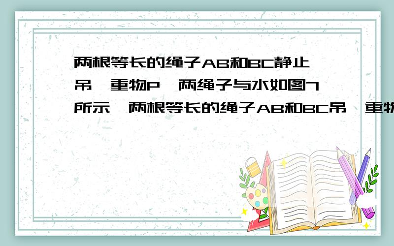 两根等长的绳子AB和BC静止吊一重物P,两绳子与水如图7所示,两根等长的绳子AB和BC吊一重物静止,两根绳子与水平方向夹角均为60°.现保持绳子AB与水平方向的夹角不变,将绳子BC逐渐缓慢地变化