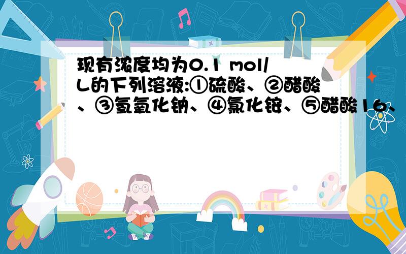 现有浓度均为0.1 mol/L的下列溶液:①硫酸、②醋酸、③氢氧化钠、④氯化铵、⑤醋酸16、现有浓度均为0.1 mol/L的下列溶液：①硫酸、②醋酸、③氢氧化钠、④氯化铵、⑤醋酸铵、⑥硫酸铵、⑦